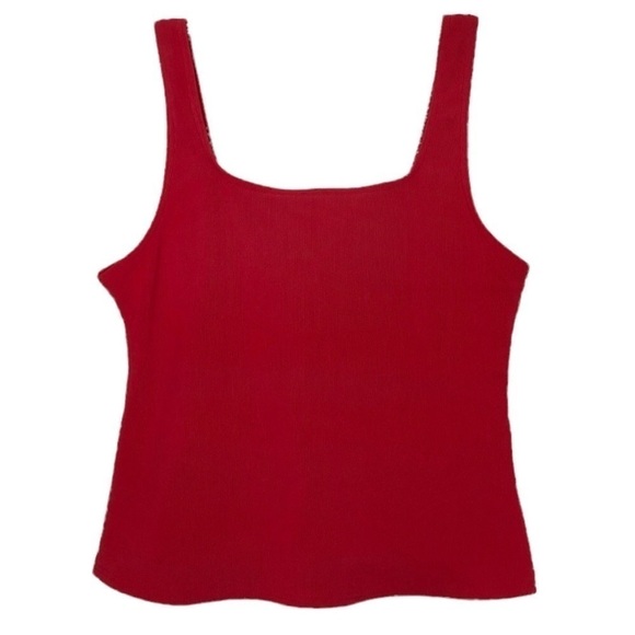 LANDS’ END Red Micro-ribbed Tankini Top w/ built-in Shelf bra - Size 12 Regular - Picture 1 of 3